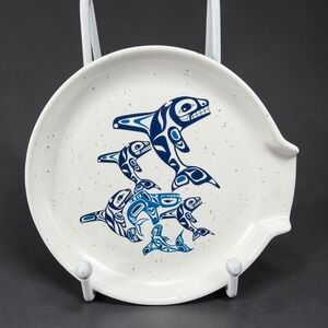 Native Northwest Orca Family Spoon Rest Paul Windsor Indigenous Art Blue Ceramic